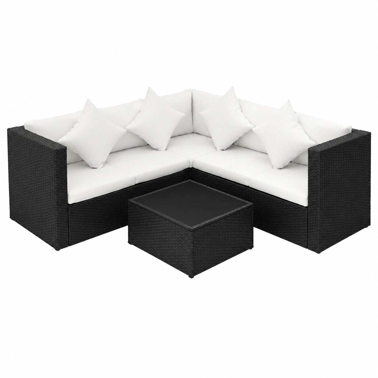 4-teiliges Gartenlounge-Set aus schwarzem Polyrattan mit Kissen