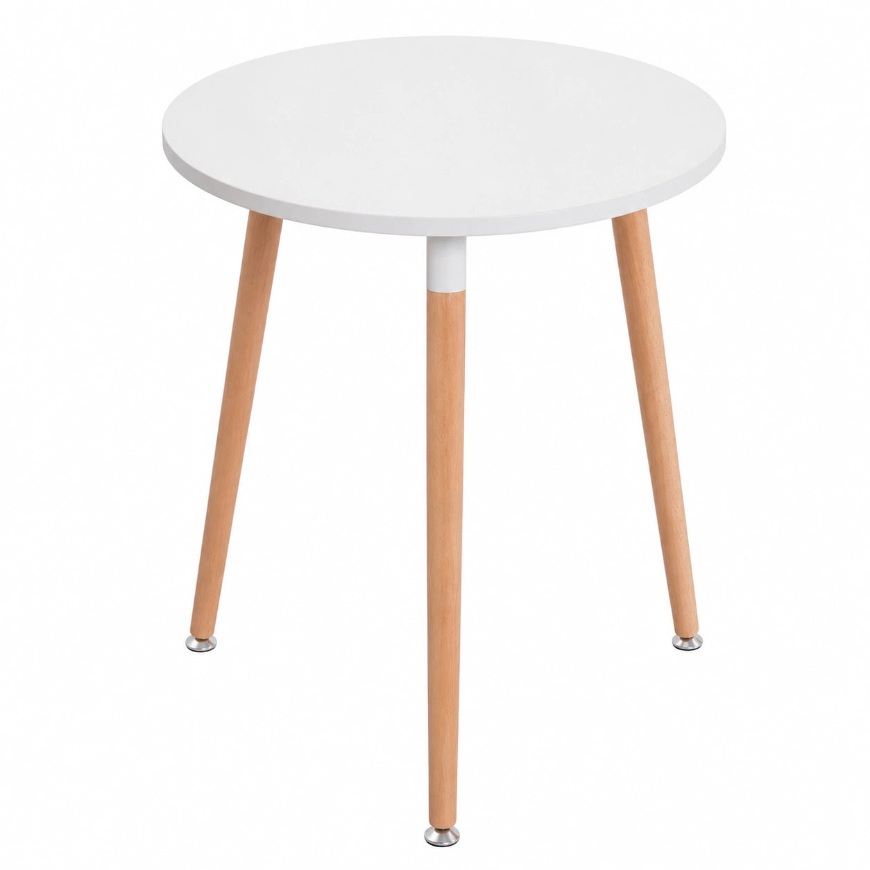 Runder Küchentisch Amalie im Retro-Stil mit 3 Beinen, Ø 60 cm, Höhe 75 cm, Weiß mit Naturholzgestell