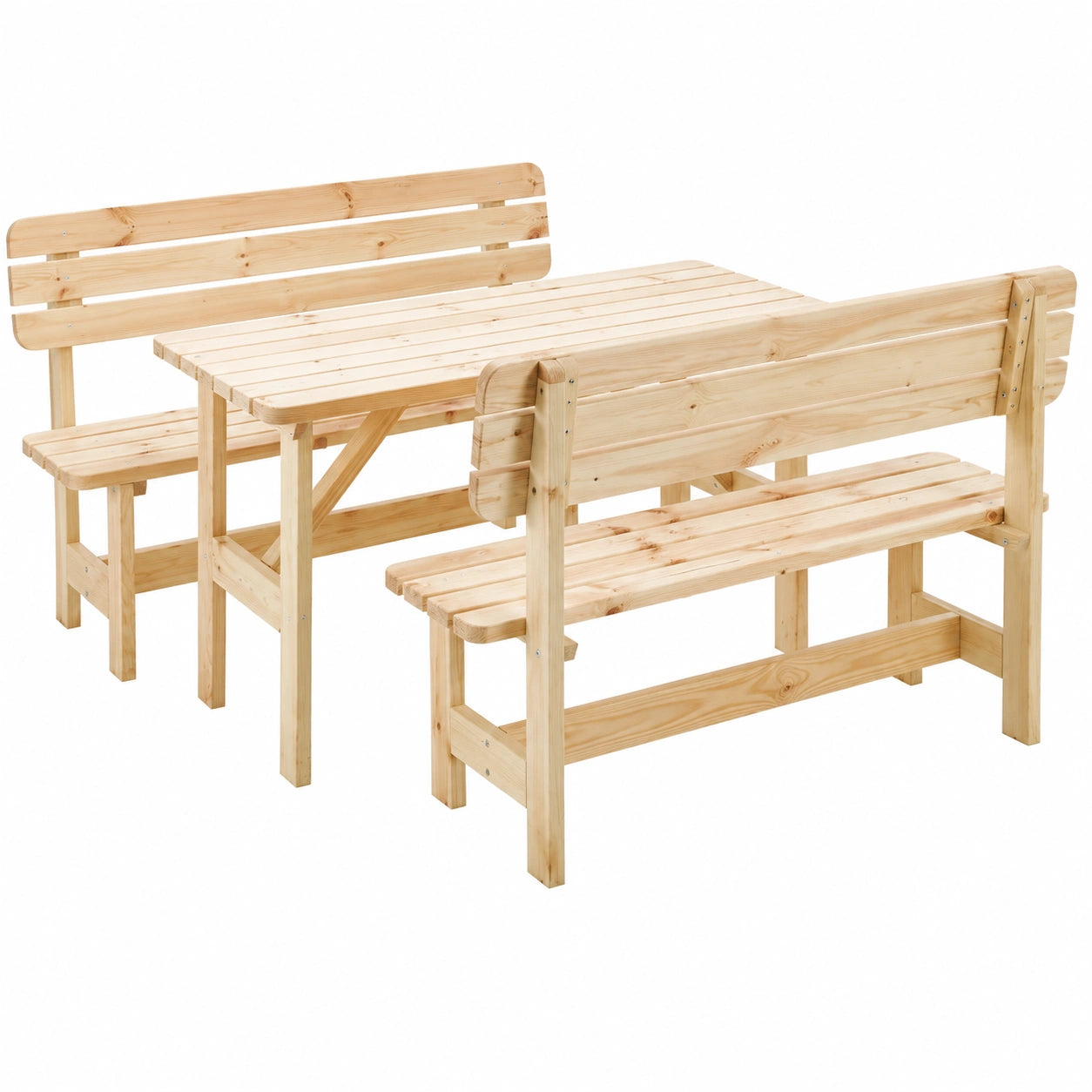 Hochwertige Holz-Gartengarnitur mit Tisch und Bänken – Nachhaltiges Outdoor-Möbelset