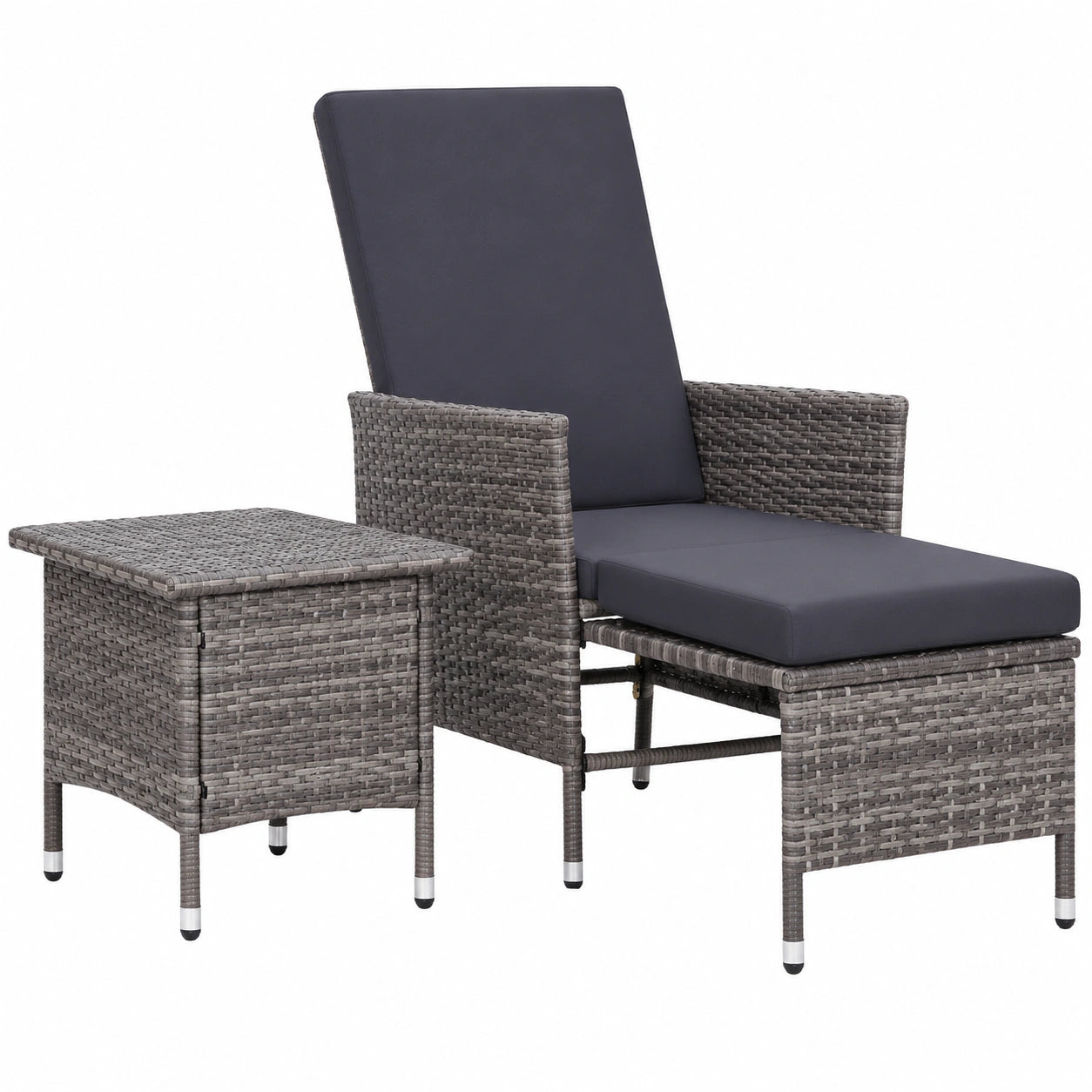 Gartenmöbel-Set aus Poly Rattan in Grau mit Sessel und Tisch, inkl. Auflagen