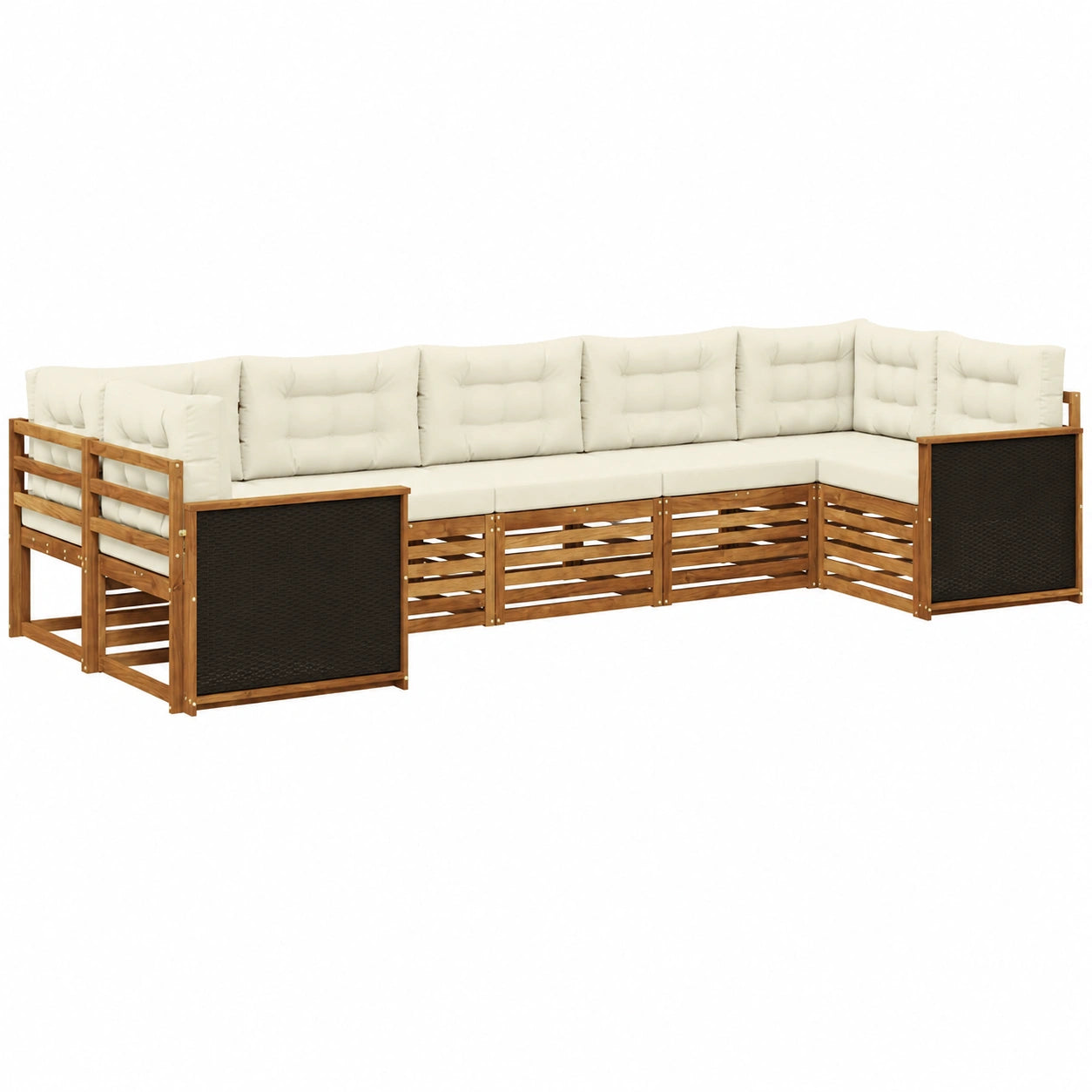 7-tlg. Garten-Sofagarnitur mit Kissen Natur & Creme, Moderne Outdoor-Lounge