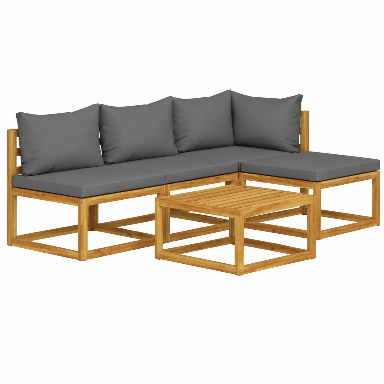 5-teilige Gartenmöbel-Sofa-Gruppe aus massivem Akazienholz mit Polsterauflagen