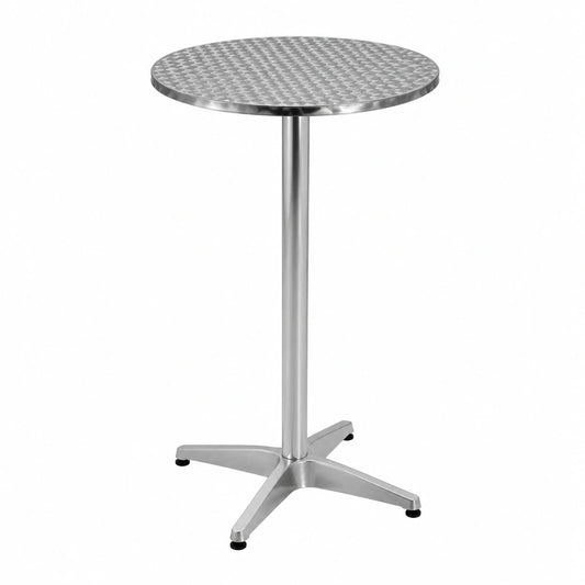 Höhenverstellbarer Outdoor-Bistrotisch Narni aus Aluminium, Ø 60 cm, Edelstahloberfläche, Wetterfest, Silber