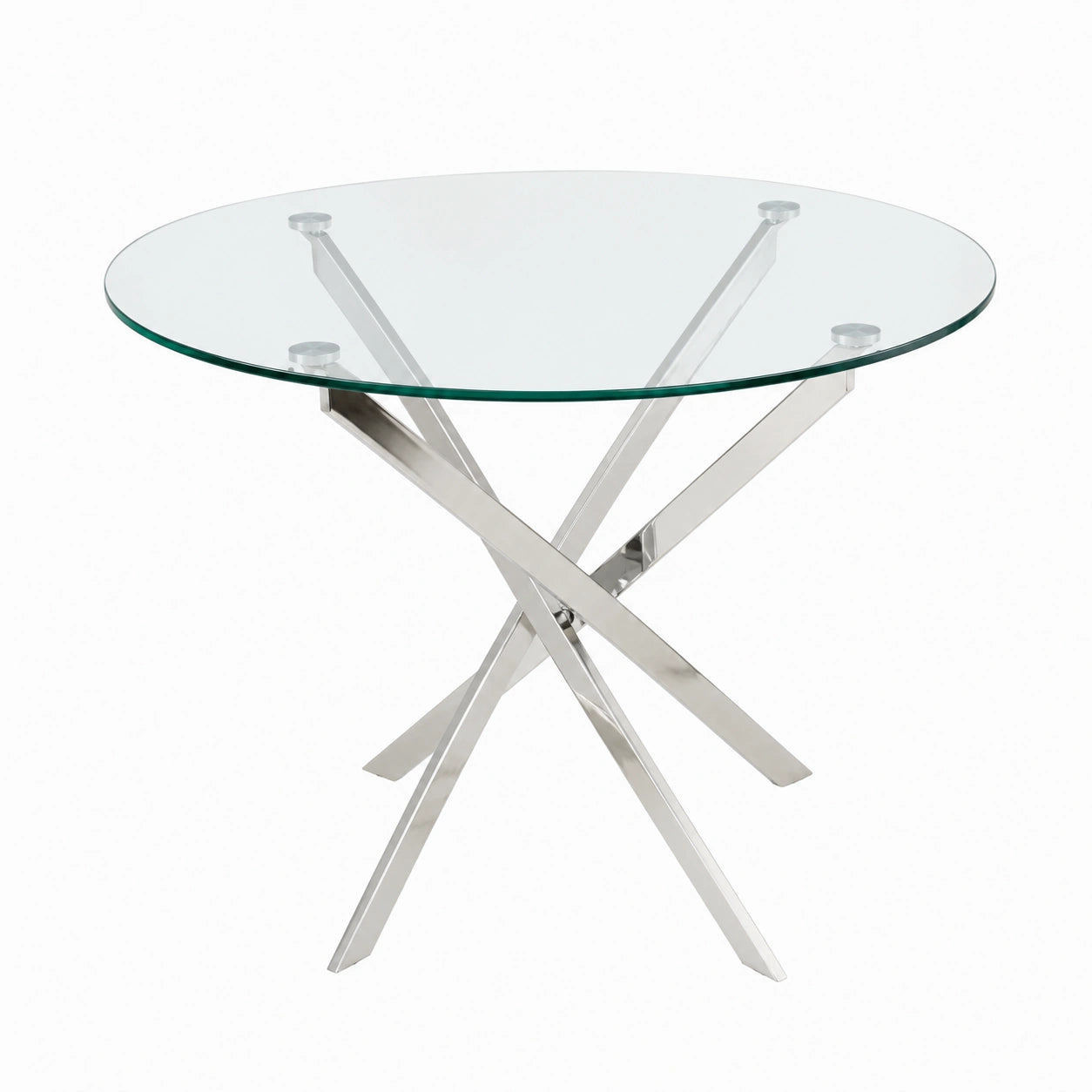 Runder Glastisch aus gehärtetem Glas, 90 cm, Chromgestell, Platz für 5 Personen