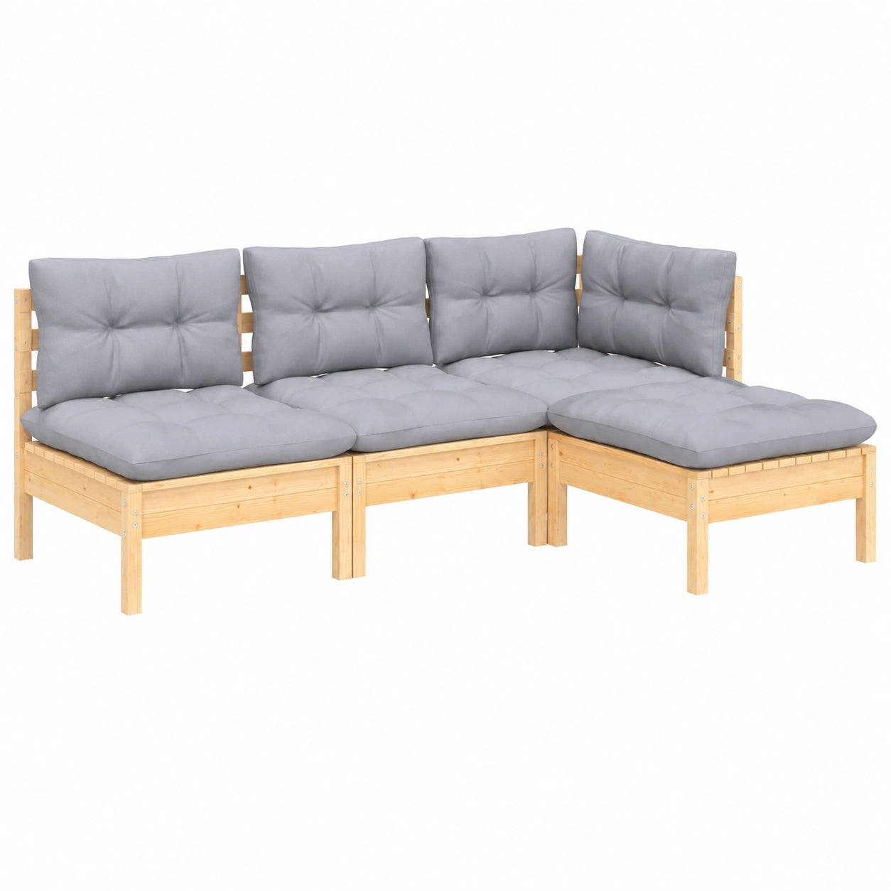 Modulares Gartenset aus Kiefernholz mit grauen Kissen, 4-teilig