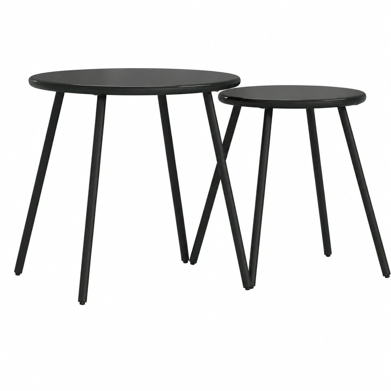Moderner runder Couchtisch-Set für den Garten, 2 Stück, Schwarz, Stahl