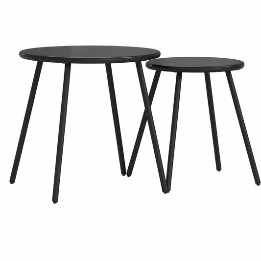 Moderner runder Couchtisch-Set für den Garten, 2 Stück, Schwarz, Stahl