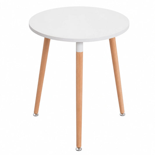 Runder Küchentisch Amalie im Retro-Stil mit 3 Beinen, Ø 60 cm, Höhe 75 cm, Weiß mit Naturholzgestell