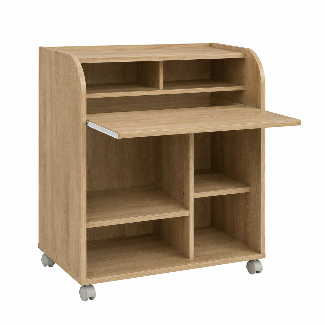 SIMMOB Computertisch in Eiche mit Vorhang, Weiß und Braun, 79 cm