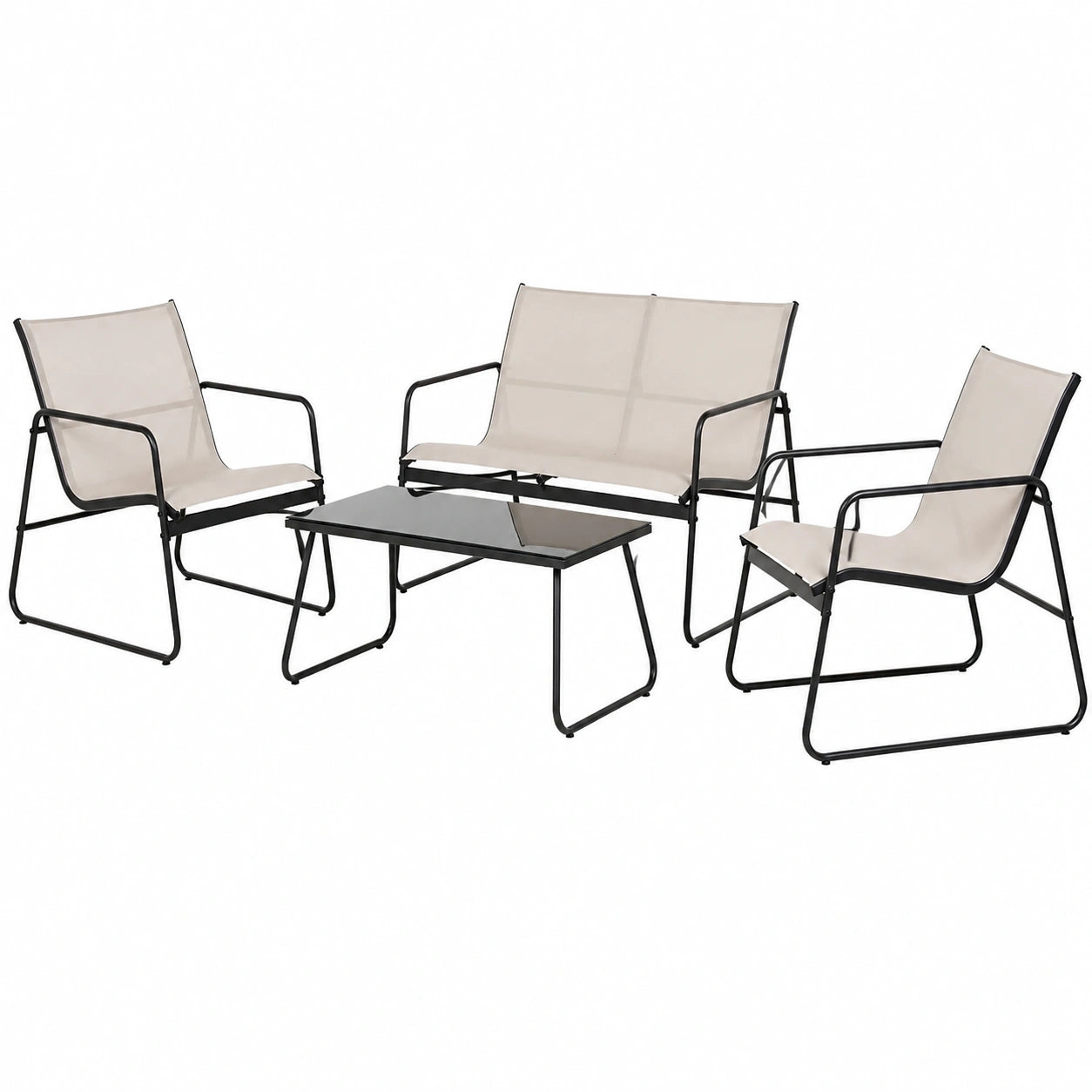 Grand Patio 4-teiliges Gartenmöbelset, inkl. Sofa, Tisch und 2 Stühlen, wetterfest, Balkon- und Terrassenmöbel in Beige