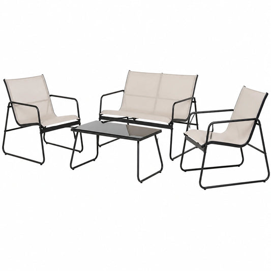 Grand Patio 4-teiliges Gartenmöbelset, inkl. Sofa, Tisch und 2 Stühlen, wetterfest, Balkon- und Terrassenmöbel in Beige