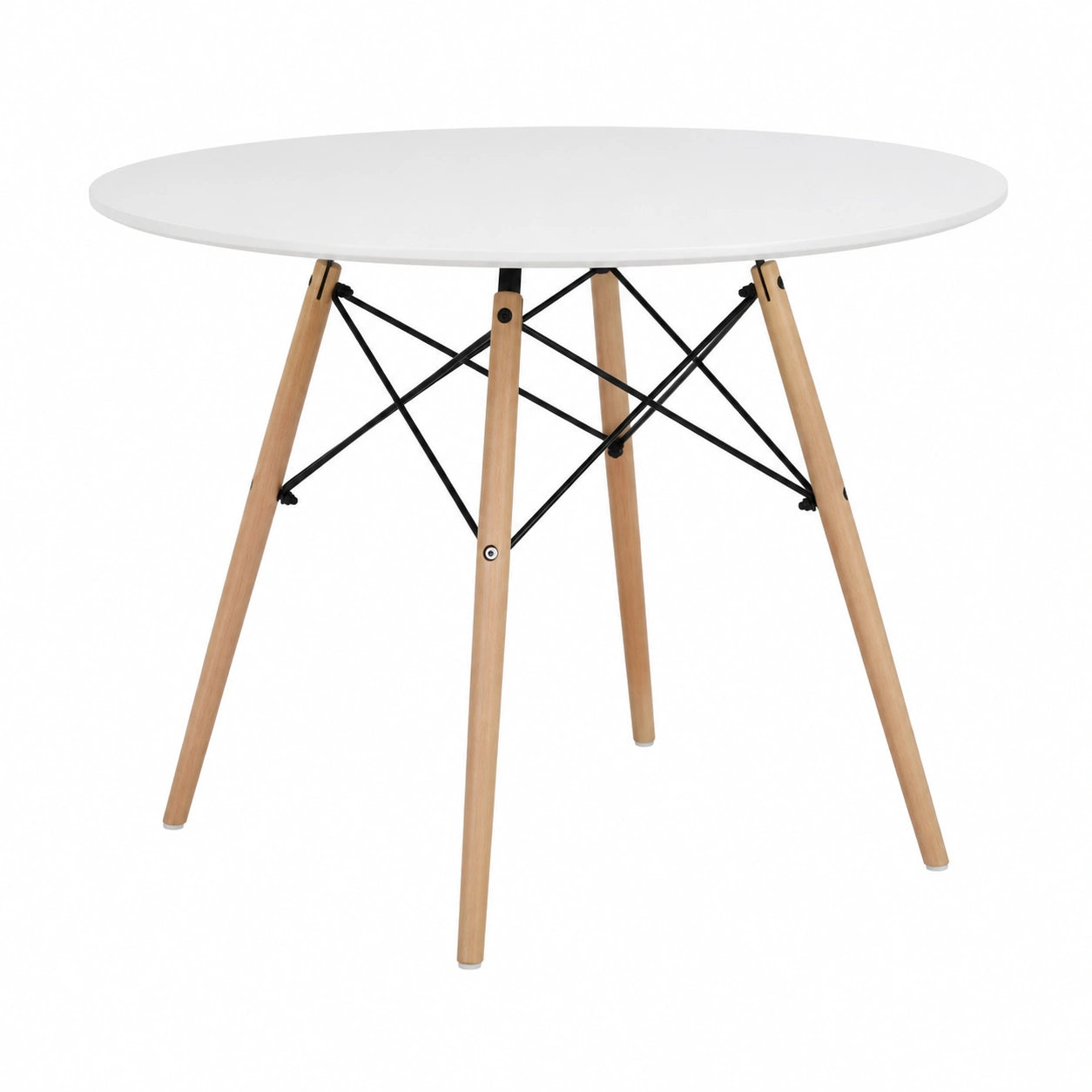 Moderner Runder Esstisch Skandinavisches Design, Weiß mit Naturholzbeinen, 80x80x75cm