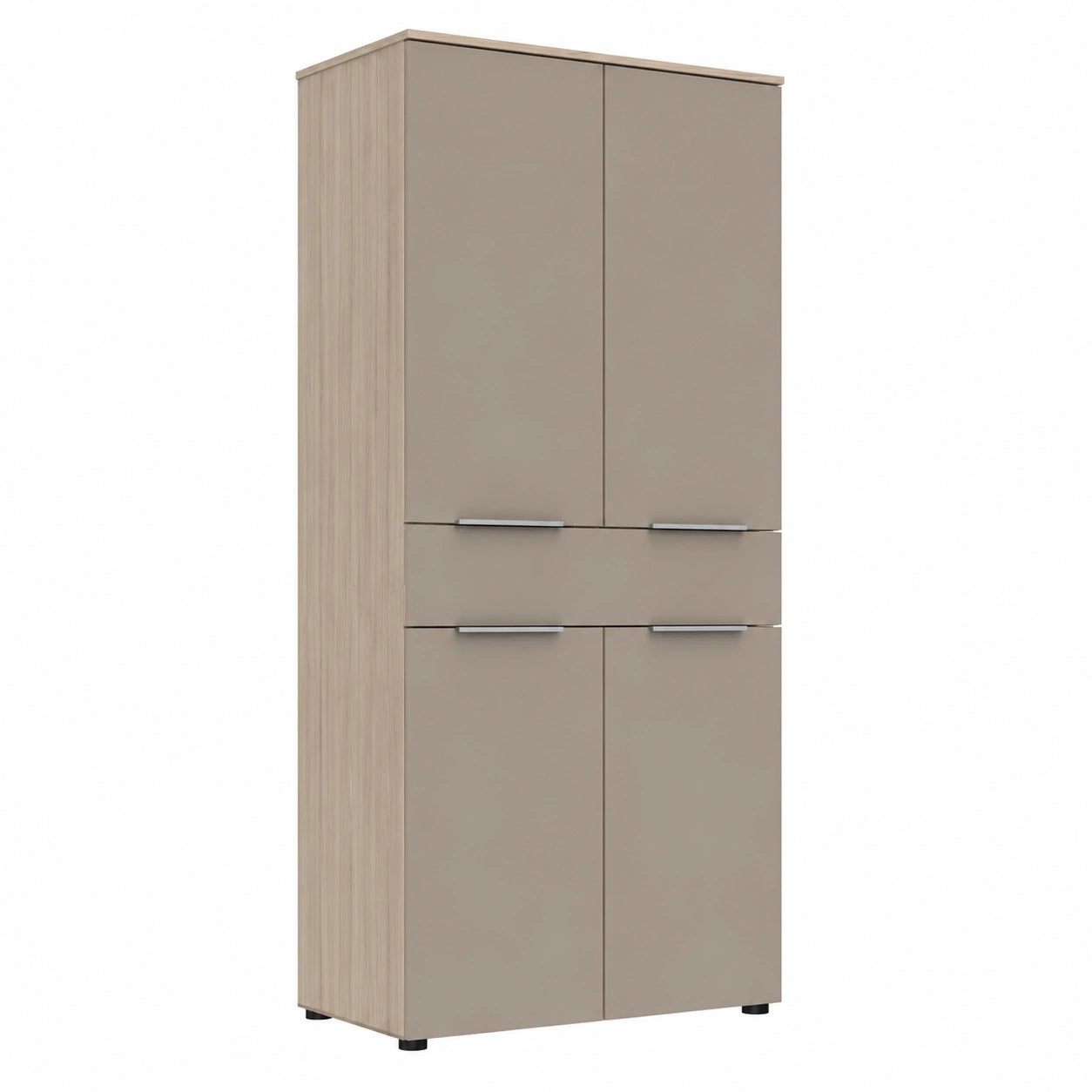 Moderner Aktenschrank aus Cashmere und Eiche, FSC-Zertifiziert, mit 4 Türen und Schublade, 80x198x38 cm