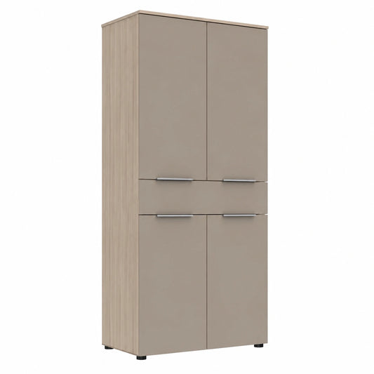 Moderner Aktenschrank aus Cashmere und Eiche, FSC-Zertifiziert, mit 4 Türen und Schublade, 80x198x38 cm