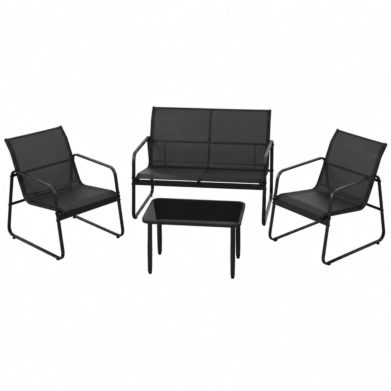 Hochwertiges Gartenmöbel-Set für 4 Personen, mit Sofa, Sesseln und Tisch, atmungsaktiv, schwarz