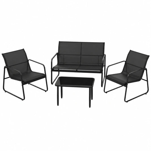 Hochwertiges Gartenmöbel-Set für 4 Personen, mit Sofa, Sesseln und Tisch, atmungsaktiv, schwarz
