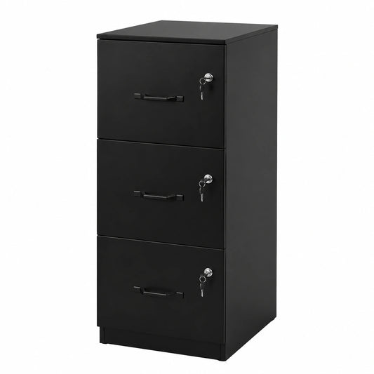Schwarzer Büro Aktenschrank mit 3 abschließbaren Schubladen, 103 x 40 x 40 cm