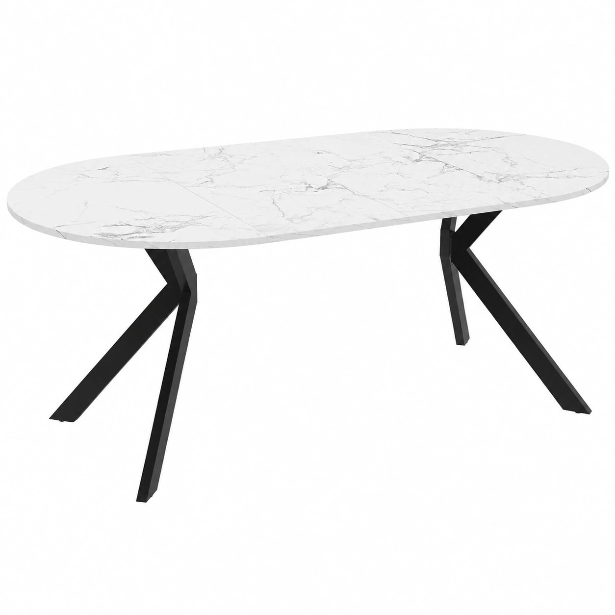 IDMarket - Runder Ausziehtisch ALIX für 4-10 Personen, Spinnenbeine, Schwarz und Holz, Marmor-Effekt, Weiß, 110-200 cm